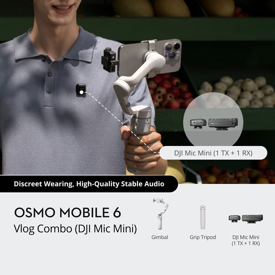 paquete de vlogs osmo mobile 6 gris platino dji mic mini