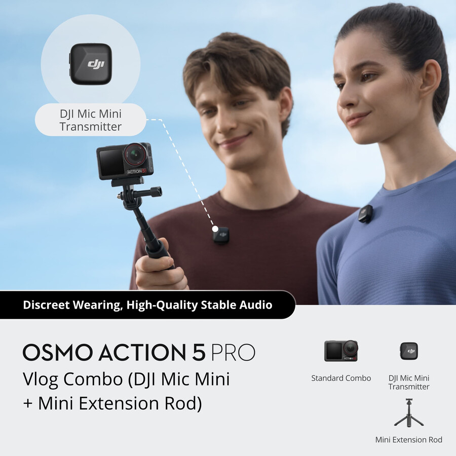 osmo action 5 pro combo vlog dji mic mini mini mango telescópico